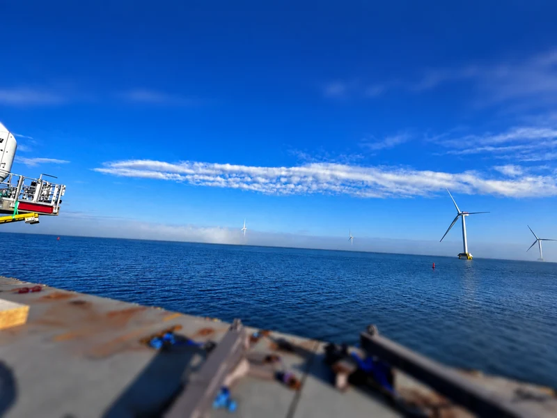 Offshore wind turbines seen from the vessel deck